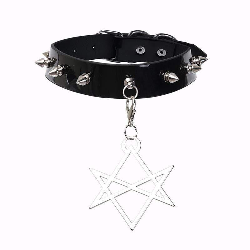 Women's Rivets Pentacle Pendant PU Chokers - Punk Lovers