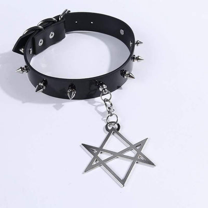 Women's Rivets Pentacle Pendant PU Chokers - Punk Lovers
