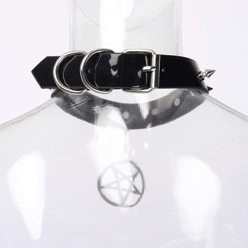 Women's Rivets Pentacle Pendant PU Chokers - Punk Lovers