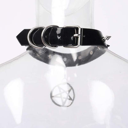 Women's Rivets Pentacle Pendant PU Chokers - Punk Lovers