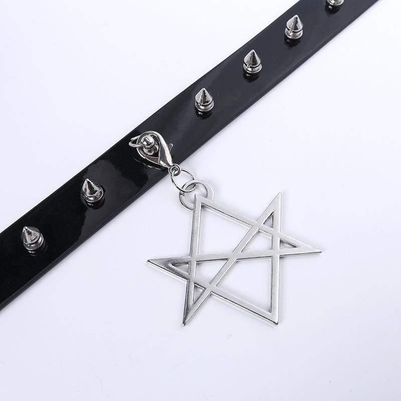 Women's Rivets Pentacle Pendant PU Chokers - Punk Lovers
