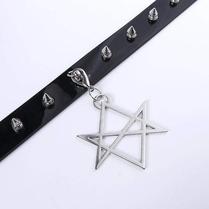 Women's Rivets Pentacle Pendant PU Chokers - Punk Lovers