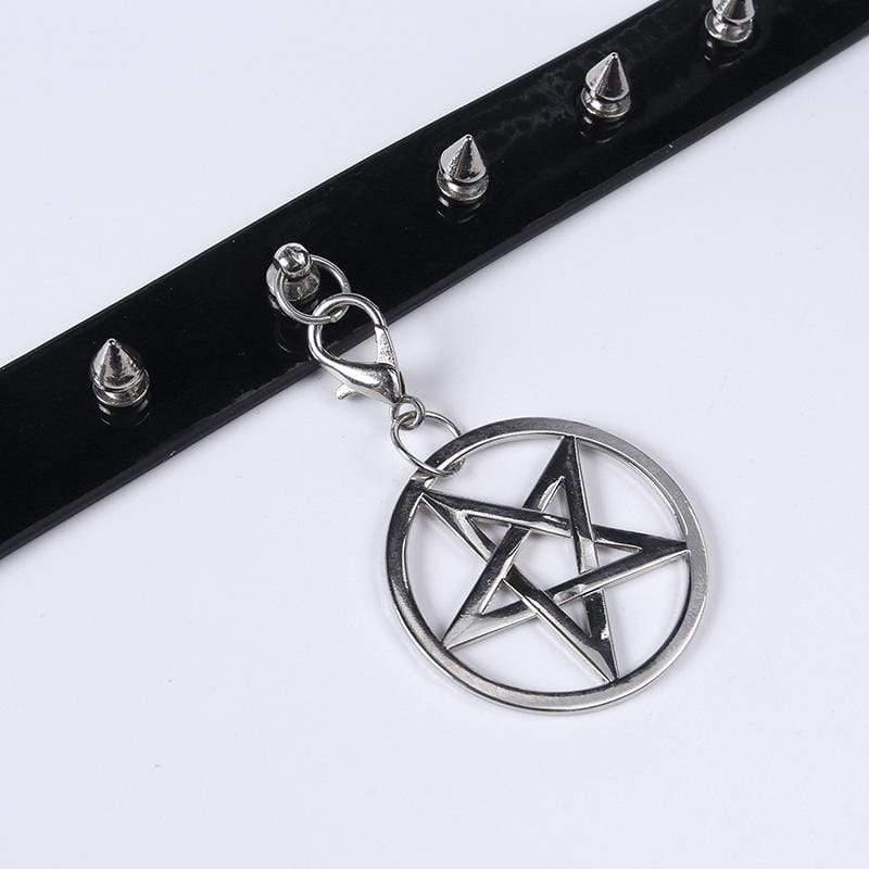 Women's Rivets Pentacle Pendant PU Chokers - Punk Lovers