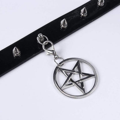 Women's Rivets Pentacle Pendant PU Chokers - Punk Lovers