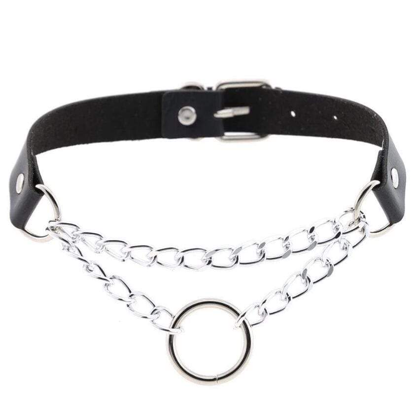 Women's Goth O-ring Double-layer Faux Leather Choker - Punk Lovers