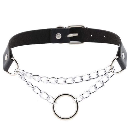 Women's Goth O-ring Double-layer Faux Leather Choker - Punk Lovers