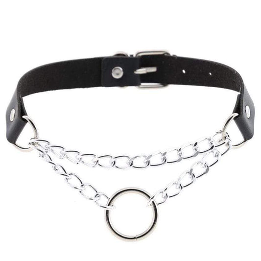 Women's Goth O-ring Double-layer Faux Leather Choker - Punk Lovers