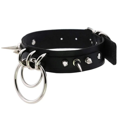 Women's Goth O-ring Rivets Faux Leather Choker - Punk Lovers