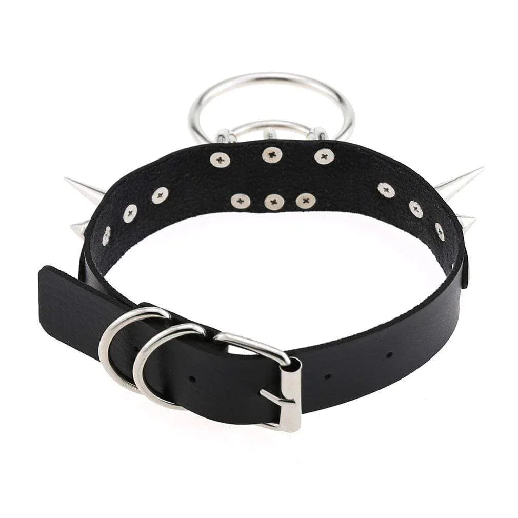 Women's Goth O-ring Rivets Faux Leather Choker - Punk Lovers