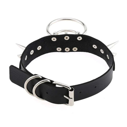 Women's Goth O-ring Rivets Faux Leather Choker - Punk Lovers