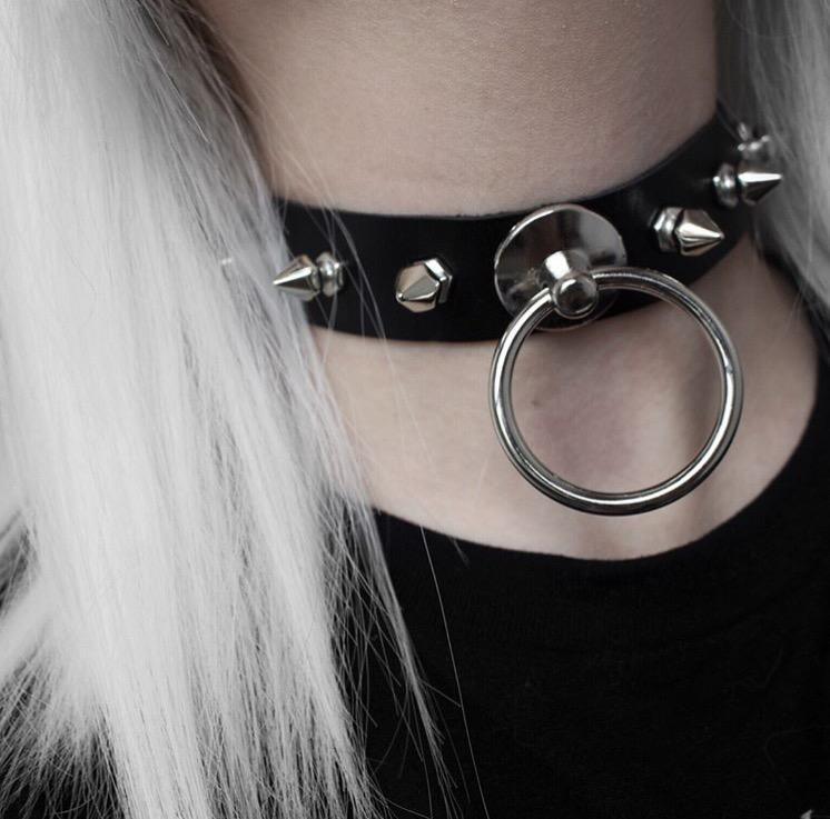Women's Punk PU Leather Choker With O-rings - Punk Lovers