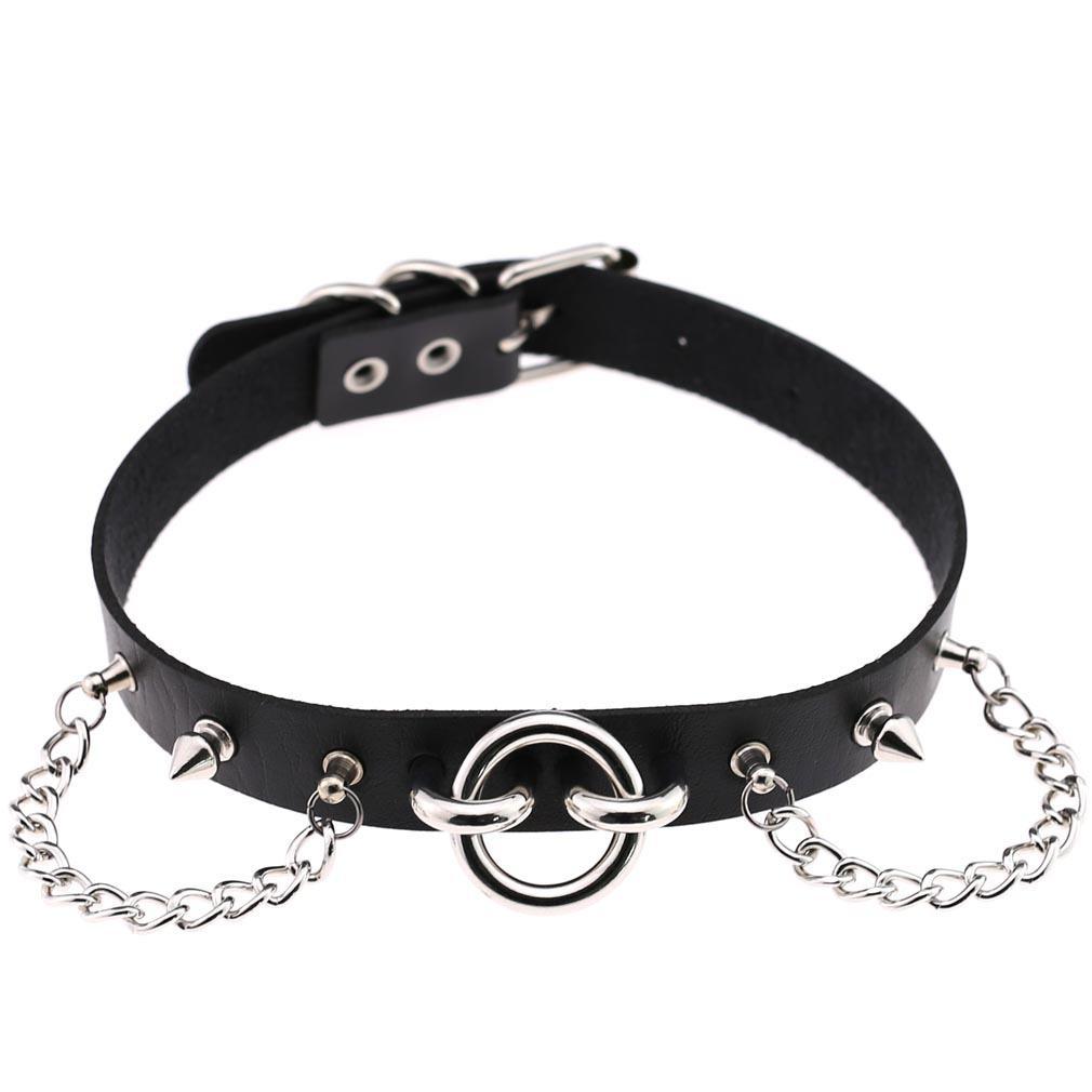 Women's Punk Rivet Choker With Chains - Punk Lovers