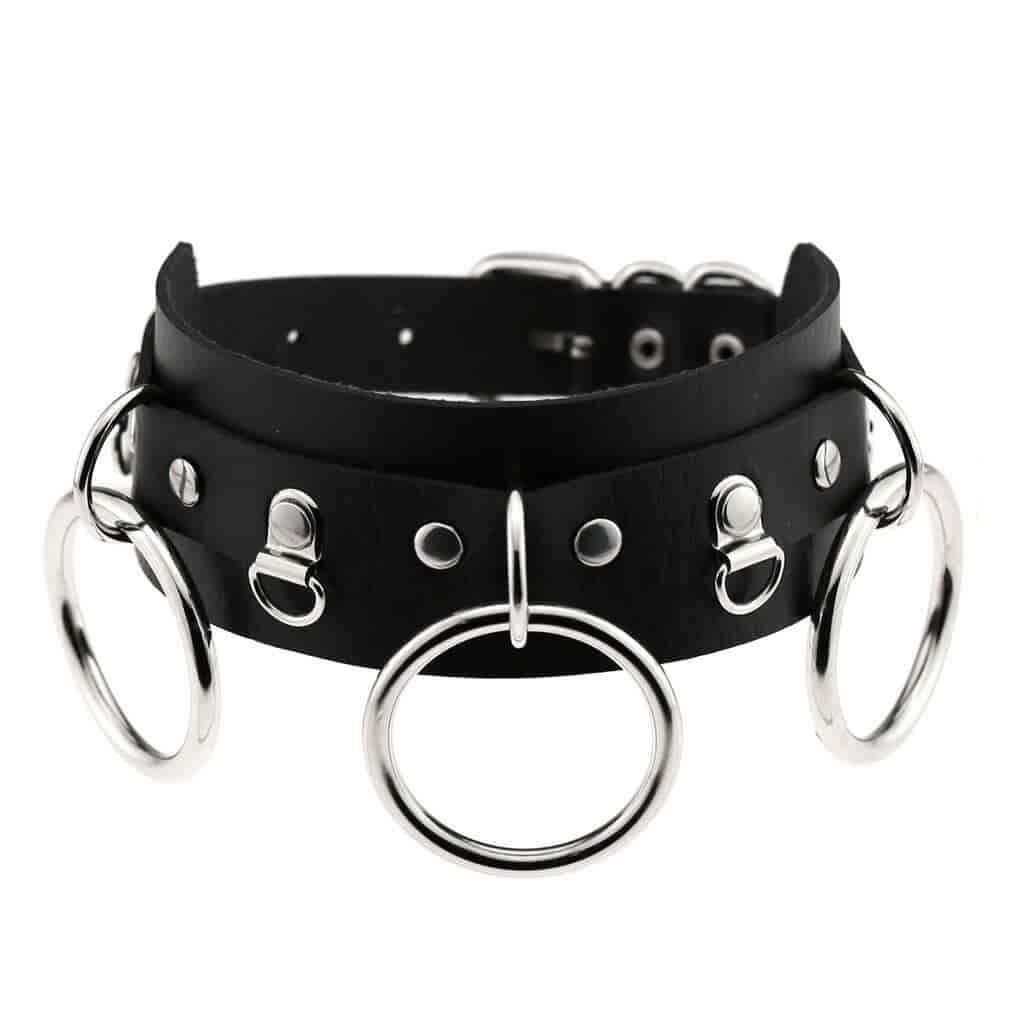 Women's Punk Three O-ring Black Choker - Punk Lovers