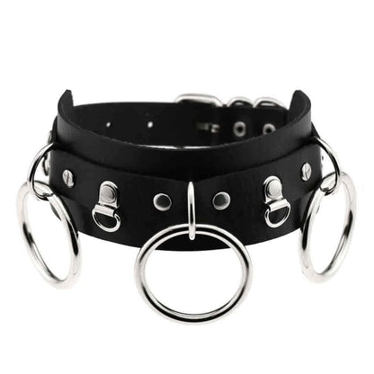 Women's Punk Three O-ring Black Choker - Punk Lovers