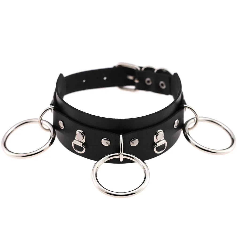 Women's Punk Three O-ring Black Choker - Punk Lovers