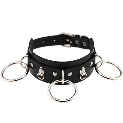 Women's Punk Three O-ring Black Choker - Punk Lovers